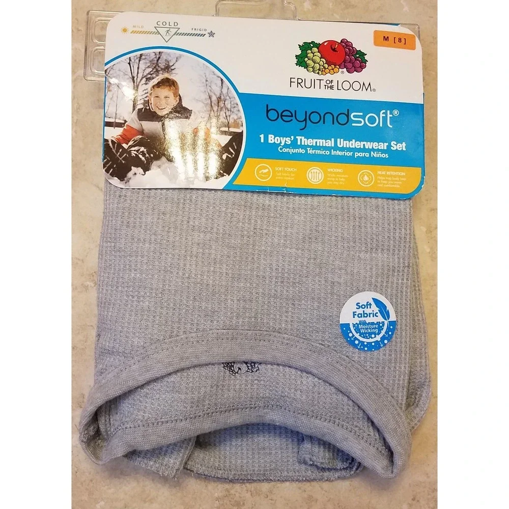 Fruit of the Loom Boys Thermal Underwear Set‎ 2pc Gray sz M (8) NEW